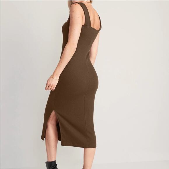 NWT Old Navy Sleeveless Fitted Square Neck Knit Midi Dress Espresso Brown Small - Picture 5 of 11
